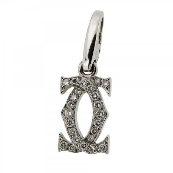 Cartier 2C Pendant Top 18K White Gold Diamond Women's